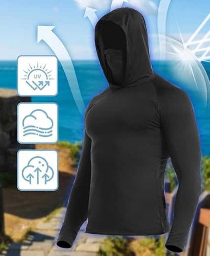 CasRmia Men's Sun Protection Hoodie,UPF 50+ Men's Fishing Shirt,Lightweight Long Sleeve Cooling Hiking Performance Shirt,Breathable for Outdoor Sports