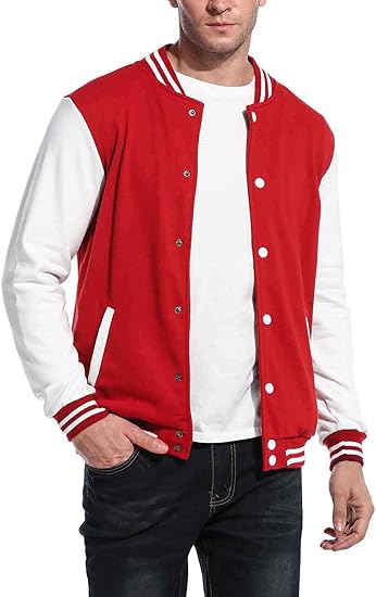 Men's Fashion Varsity Jacket Causal Slim Fit Cotton Letterman Baseball Bomber Jackets