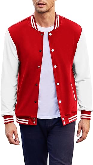Men's Fashion Varsity Jacket Causal Slim Fit Cotton Letterman Baseball Bomber Jackets