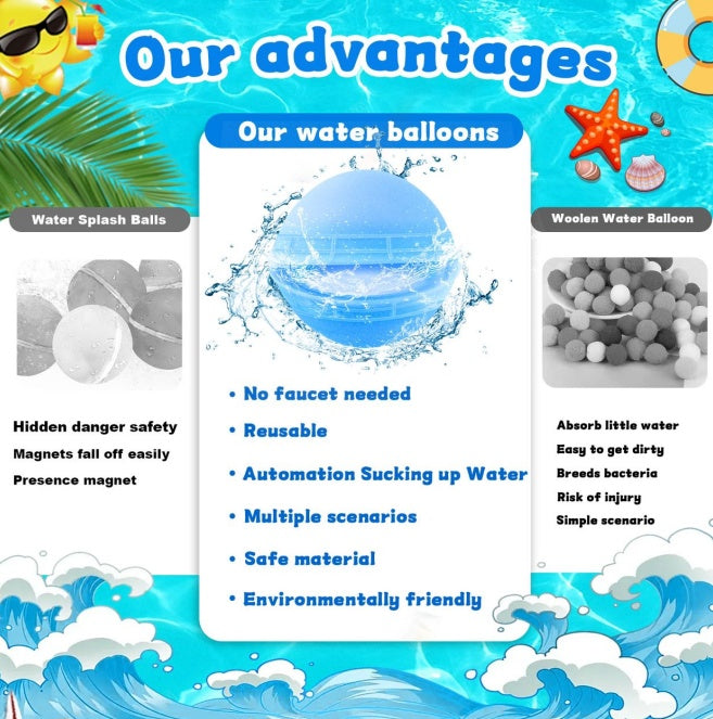 12 Pack Self-Sealing Reusable Silicone Water Balloons - No Magnets, Soft & Durable, Perfect For Pool Parties & Outdoor Play