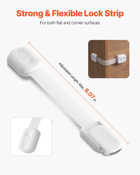 Child Safety Strap Locks 8 Pcs 3MAdhesive Cabinet Drawer Door Cupboard Latches