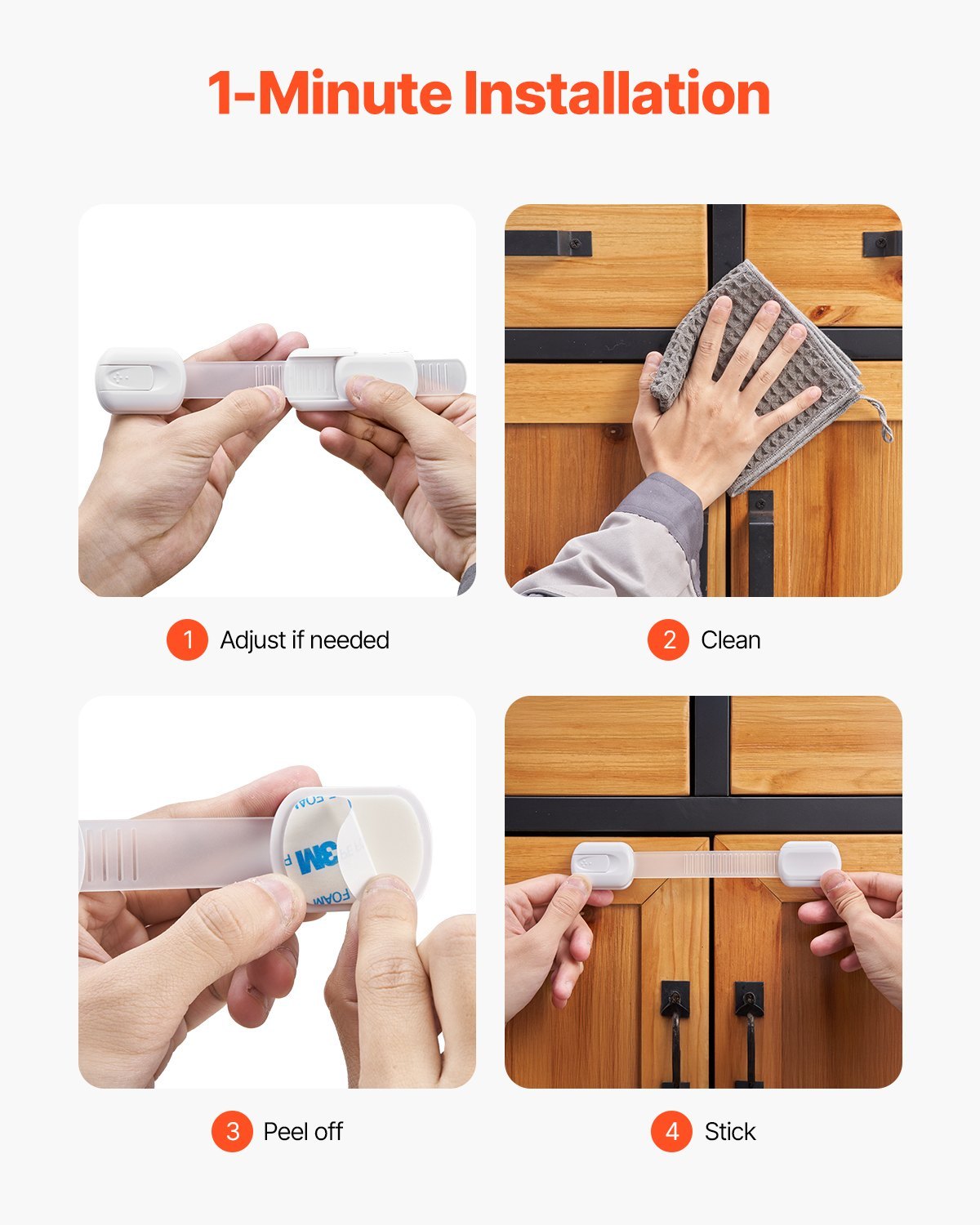 Child Safety Strap Locks 8 Pcs 3MAdhesive Cabinet Drawer Door Cupboard Latches