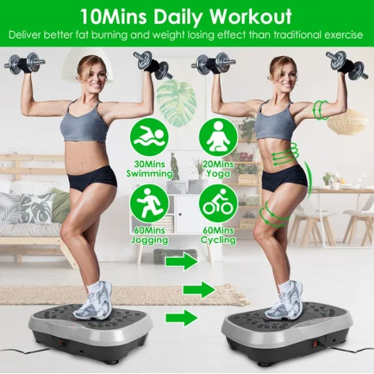 Vibration Plate Exercise Machine With Resistant Bands Remote Control Whole Body Vibration Platform Workout Equipment Home Fitness Training Equipment For Weight Loss Fat Burner