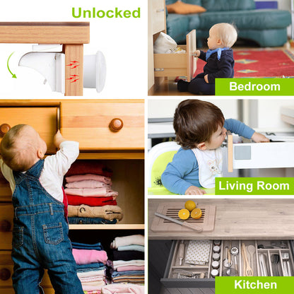 4Pcs Magnetic Cabinet Locks Child Safety Drawer Locks Adhesive Baby Proof Cabinets Latches Kit