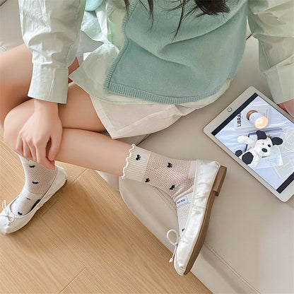 Black And White Openwork Breathable Women's Small Mid-calf Lace Women's Socks