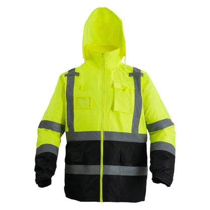 High Visibility Reflective Safety Jacket Waterproof Hoodie Yellow With Black L