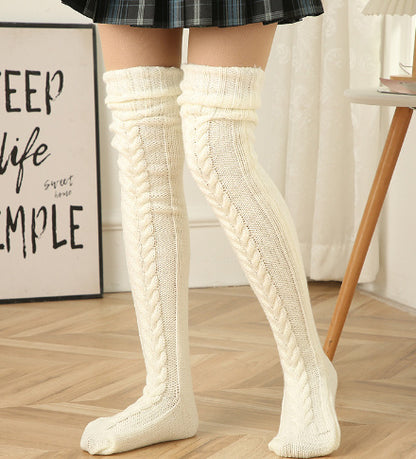 Women's Solid Color Over-the-knee Wool Foot Warmer Stockings