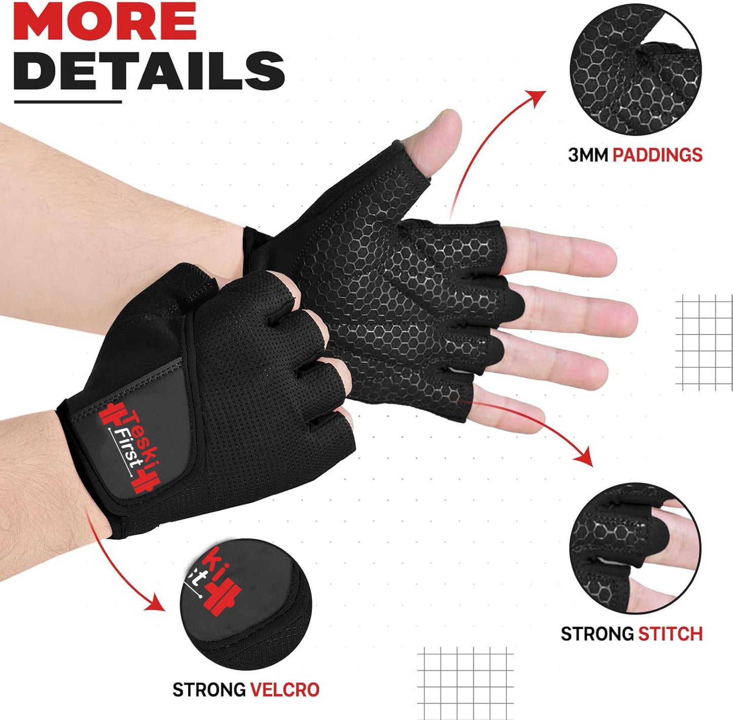 Workout Gloves for Mens Womens Wrist Wide Support, Gym Gloves Short Weight Lifting Gloves Extra Grips Pull-ups Deadlifting Weightlifting Non Slip...