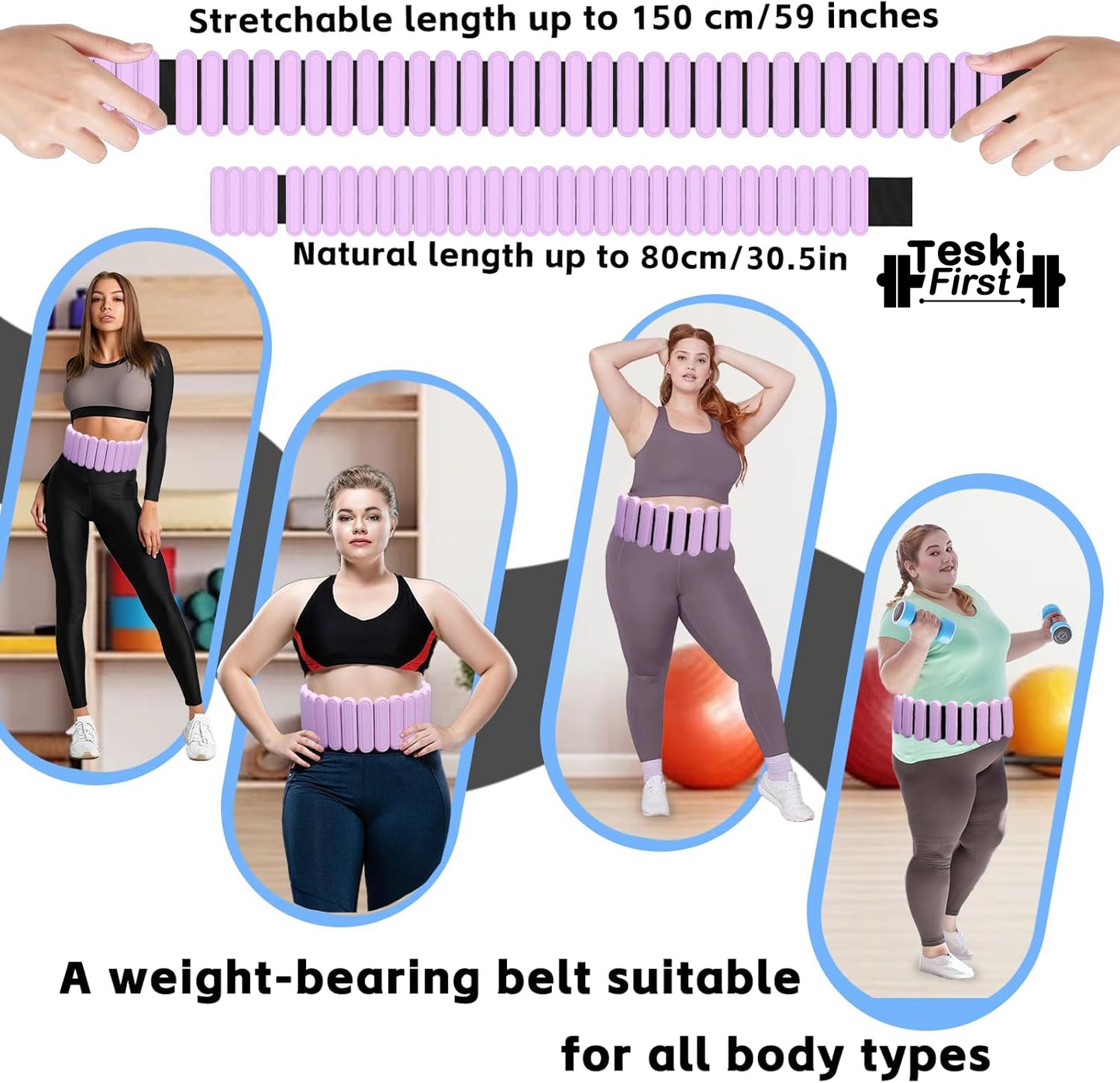 Silicone Adjustable Weighted Belt for Women & Men – DIY Weighted Walking & Exercise Belt with Removable Weights – Gym, Strength Training, Yoga, Hiking – Free Weight Adjustment for Wrist & Ankle