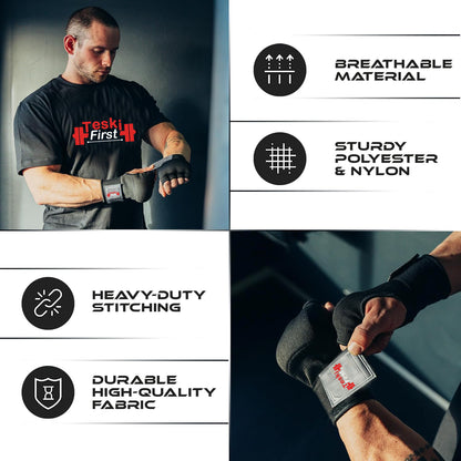 Inner Gloves with Hand Wraps Quick Wrap Long 36" Wrist Support MMA Muay Thai Bandages Punching Martial Arts Training Men Women Kickboxing Bandages Under Bag Gloves