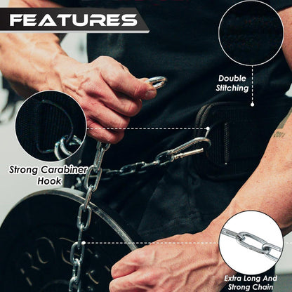 Dip Belt with Chain for Men, Weight Belt Heavy Duty 36" Steel Chain Weightlifting Dipping Powerlifting Deadlift Women Dips Bodybuilding Adjustable Carabiners Support