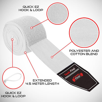 Boxing Hand Wraps 4.5 Meter Martial Arts Bandages Inner Gloves Wrist Support Straps Punching Under Hand Knuckles Heavy Elasticated Training Bag Mitts Muay Thai