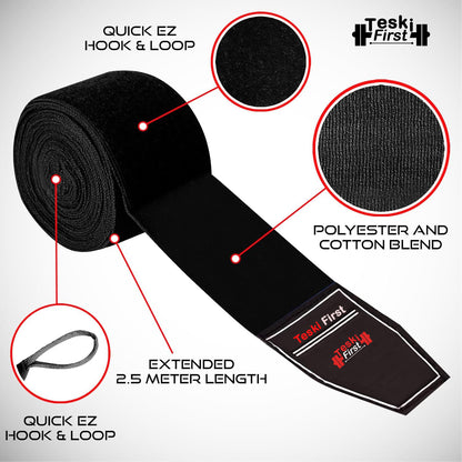 Boxing Hand Wraps 4.5 Meter Martial Arts Bandages Inner Gloves Wrist Support Straps Punching Under Hand Knuckles Heavy Elasticated Training Bag Mitts Muay Thai