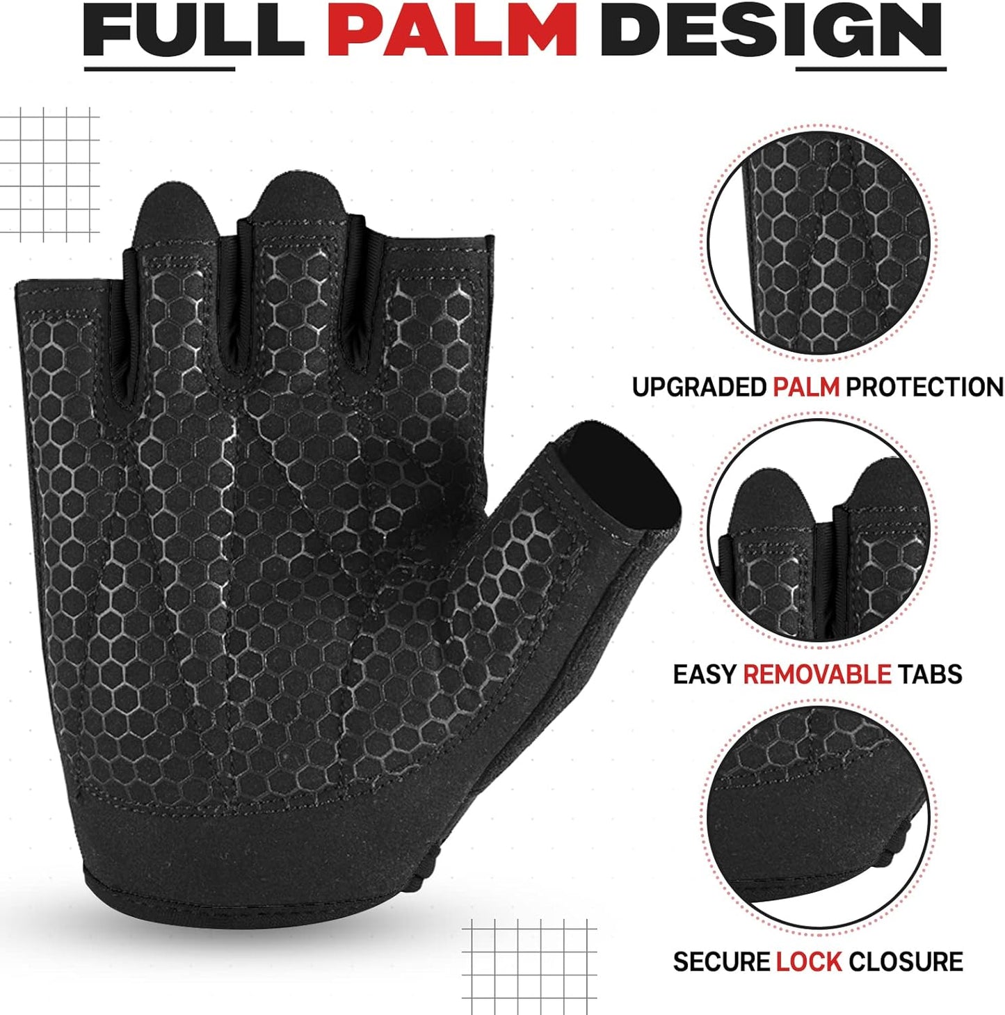 Workout Gloves for Mens Womens Wrist Wide Support, Gym Gloves Short Weight Lifting Gloves Extra Grips Pull-ups Deadlifting Weightlifting Non Slip...