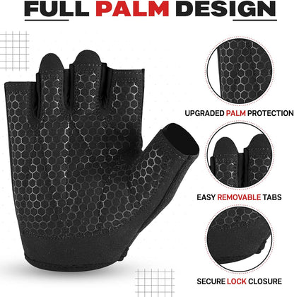 Workout Gloves for Mens Womens Wrist Wide Support, Gym Gloves Short Weight Lifting Gloves Extra Grips Pull-ups Deadlifting Weightlifting Non Slip...
