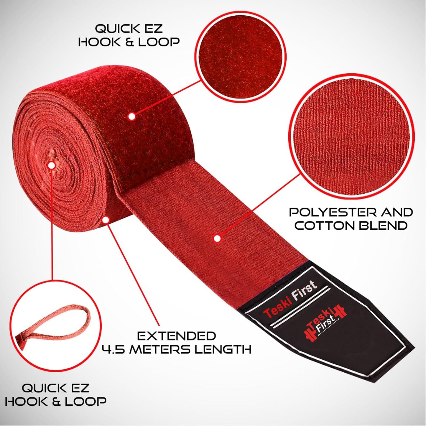 Boxing Hand Wraps 4.5 Meter Martial Arts Bandages Inner Gloves Wrist Support Straps Punching Under Hand Knuckles Heavy Elasticated Training Bag Mitts Muay Thai