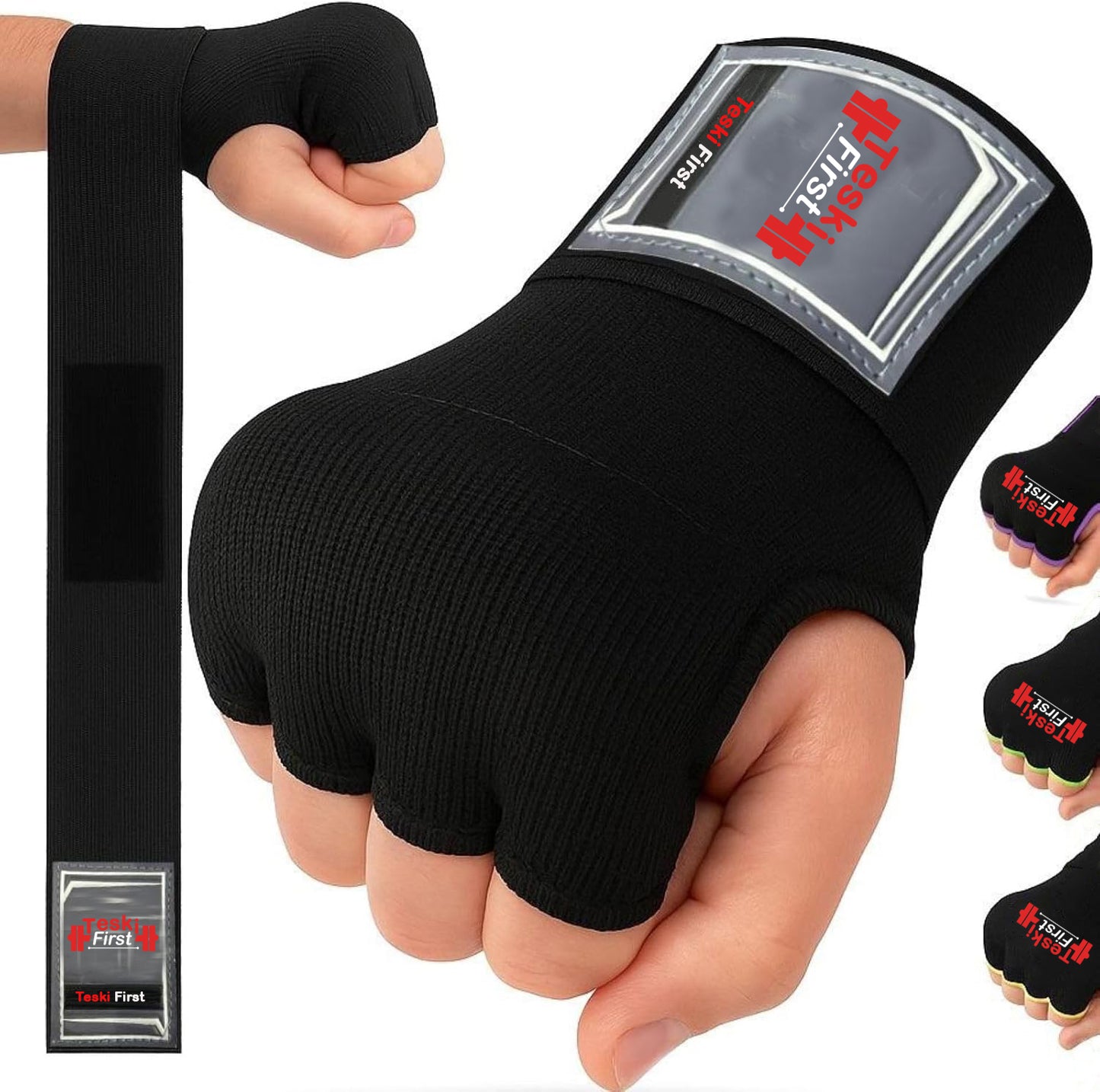 Inner Gloves with Hand Wraps Quick Wrap Long 36" Wrist Support MMA Muay Thai Bandages Punching Martial Arts Training Men Women Kickboxing Bandages Under Bag Gloves