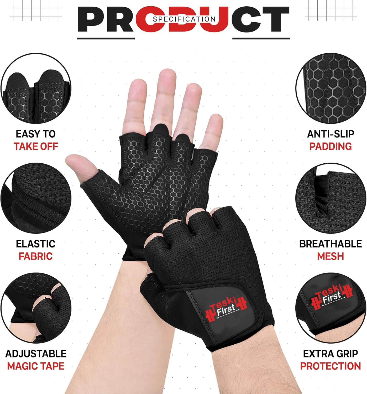 Workout Gloves for Mens Womens Wrist Wide Support, Gym Gloves Short Weight Lifting Gloves Extra Grips Pull-ups Deadlifting Weightlifting Non Slip...