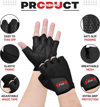 Workout Gloves for Mens Womens Wrist Wide Support, Gym Gloves Short Weight Lifting Gloves Extra Grips Pull-ups Deadlifting Weightlifting Non Slip...
