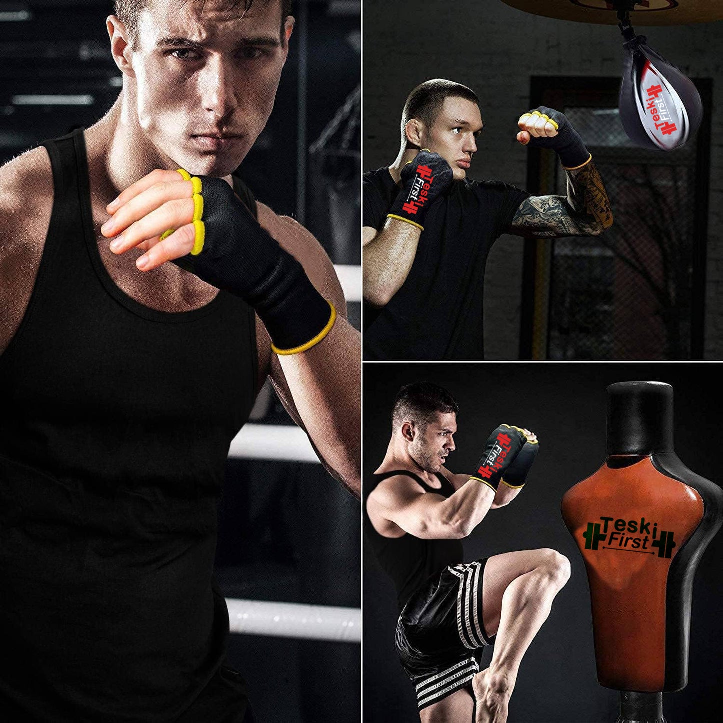 Boxing Hand Wraps Half Finger Inner Gloves for Punching - Elasticated Bandages Fist Protection - Great for MMA, Muay Thai, Kickboxing, Martial Arts Training, Combat Sports, Home Gym Workouts