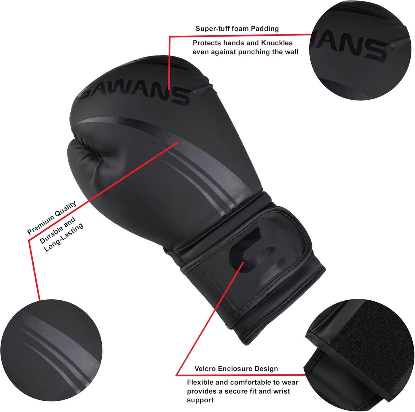 SAWANS® Boxing Gloves Professional MMA Sparring Kickboxing Punch Bag Training Muay Thai Fighting