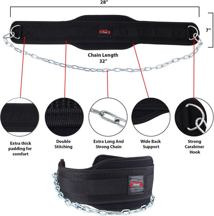 Dip Belt with Chain for Men, Weight Belt Heavy Duty 36" Steel Chain Weightlifting Dipping Powerlifting Deadlift Women Dips Bodybuilding Adjustable Carabiners Support