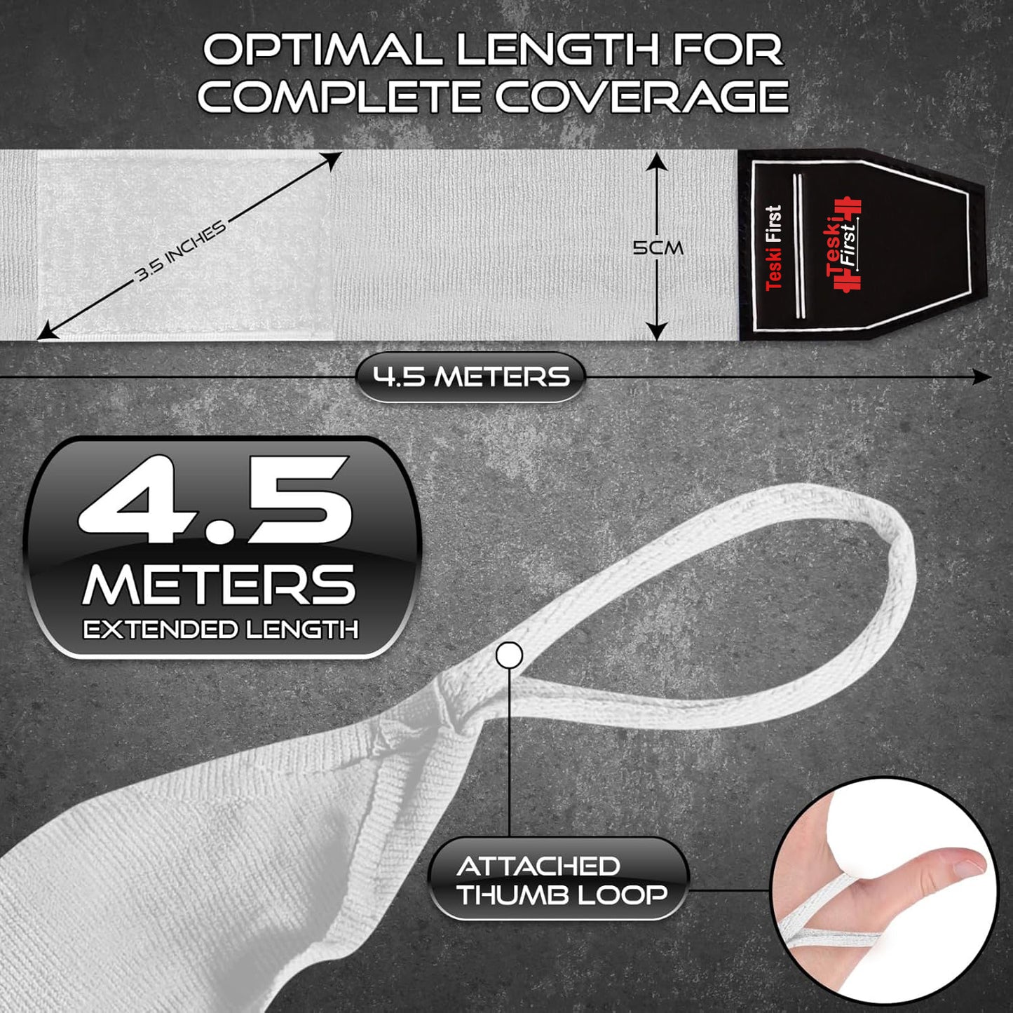 Boxing Hand Wraps 4.5 Meter Martial Arts Bandages Inner Gloves Wrist Support Straps Punching Under Hand Knuckles Heavy Elasticated Training Bag Mitts Muay Thai