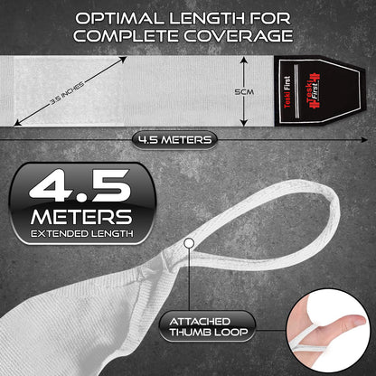 Boxing Hand Wraps 4.5 Meter Martial Arts Bandages Inner Gloves Wrist Support Straps Punching Under Hand Knuckles Heavy Elasticated Training Bag Mitts Muay Thai