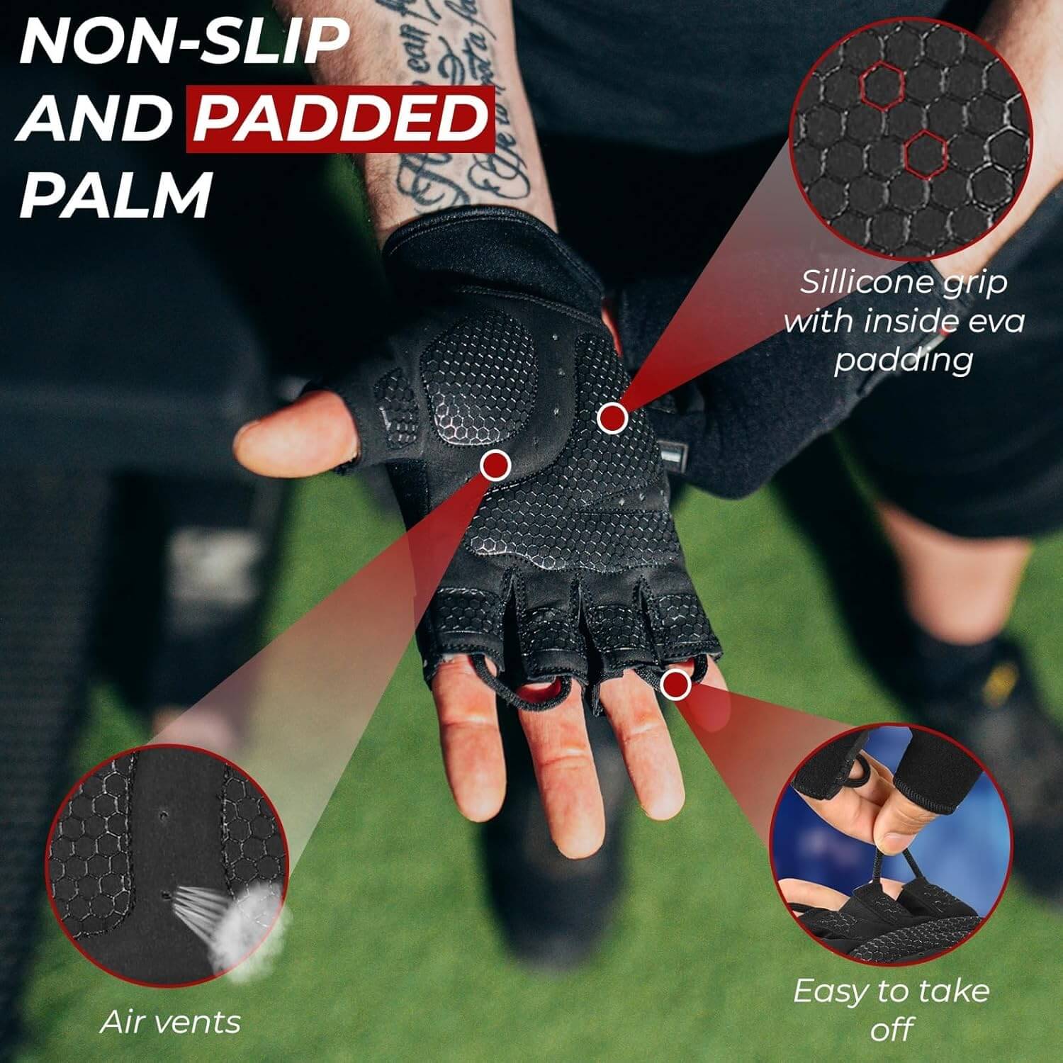 Workout Gloves for Men, Durable Palm Grip Gym Gloves Women Half Finger Elasticated Training Weight Lifting Strength Bodybuilding Anti Slip Cycling Gloves Exercise