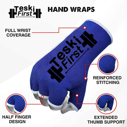 Boxing Hand Wraps Half Finger Inner Gloves for Punching - Elasticated Bandages Fist Protection - Great for MMA, Muay Thai, Kickboxing, Martial Arts Training, Combat Sports, Home Gym Workouts