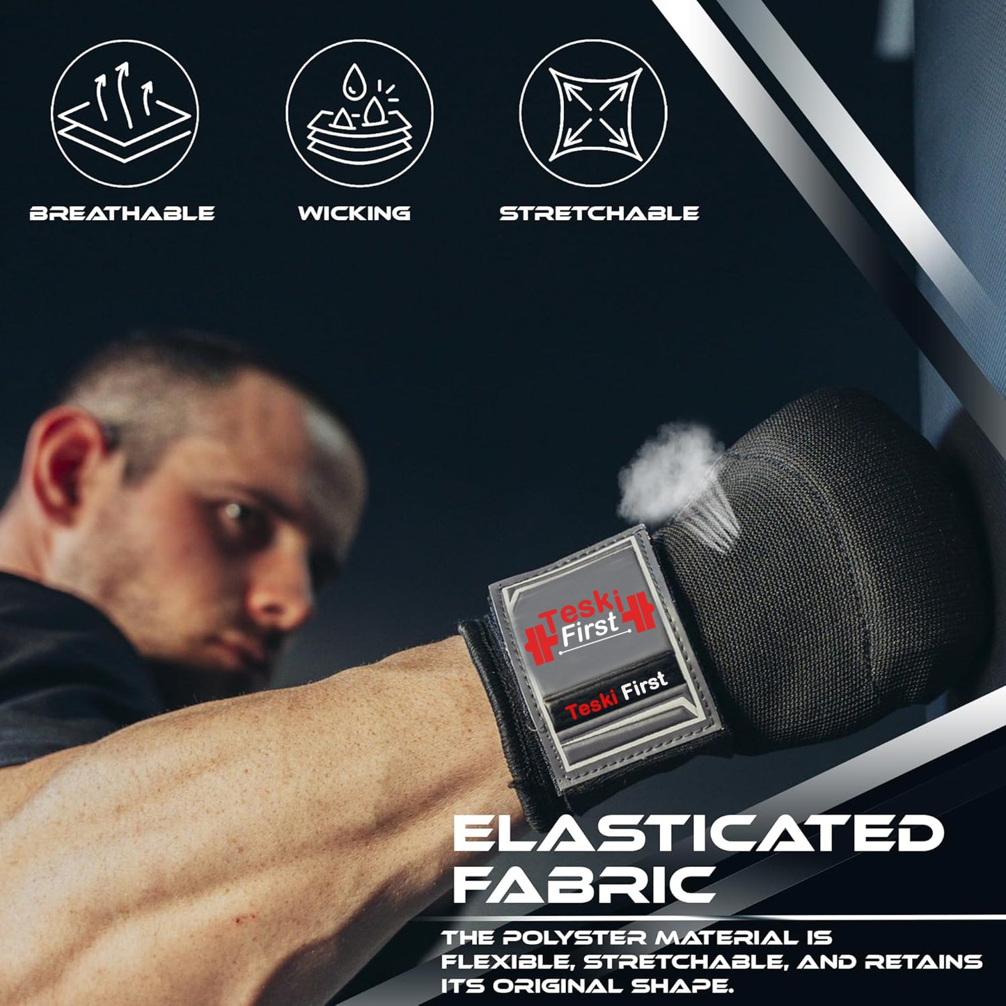 Inner Gloves with Hand Wraps Quick Wrap Long 36" Wrist Support MMA Muay Thai Bandages Punching Martial Arts Training Men Women Kickboxing Bandages Under Bag Gloves