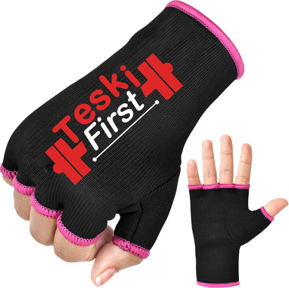 Boxing Hand Wraps Half Finger Inner Gloves for Punching - Elasticated Bandages Fist Protection - Great for MMA, Muay Thai, Kickboxing, Martial Arts Training, Combat Sports, Home Gym Workouts