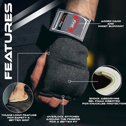 Inner Gloves with Hand Wraps Quick Wrap Long 36" Wrist Support MMA Muay Thai Bandages Punching Martial Arts Training Men Women Kickboxing Bandages Under Bag Gloves