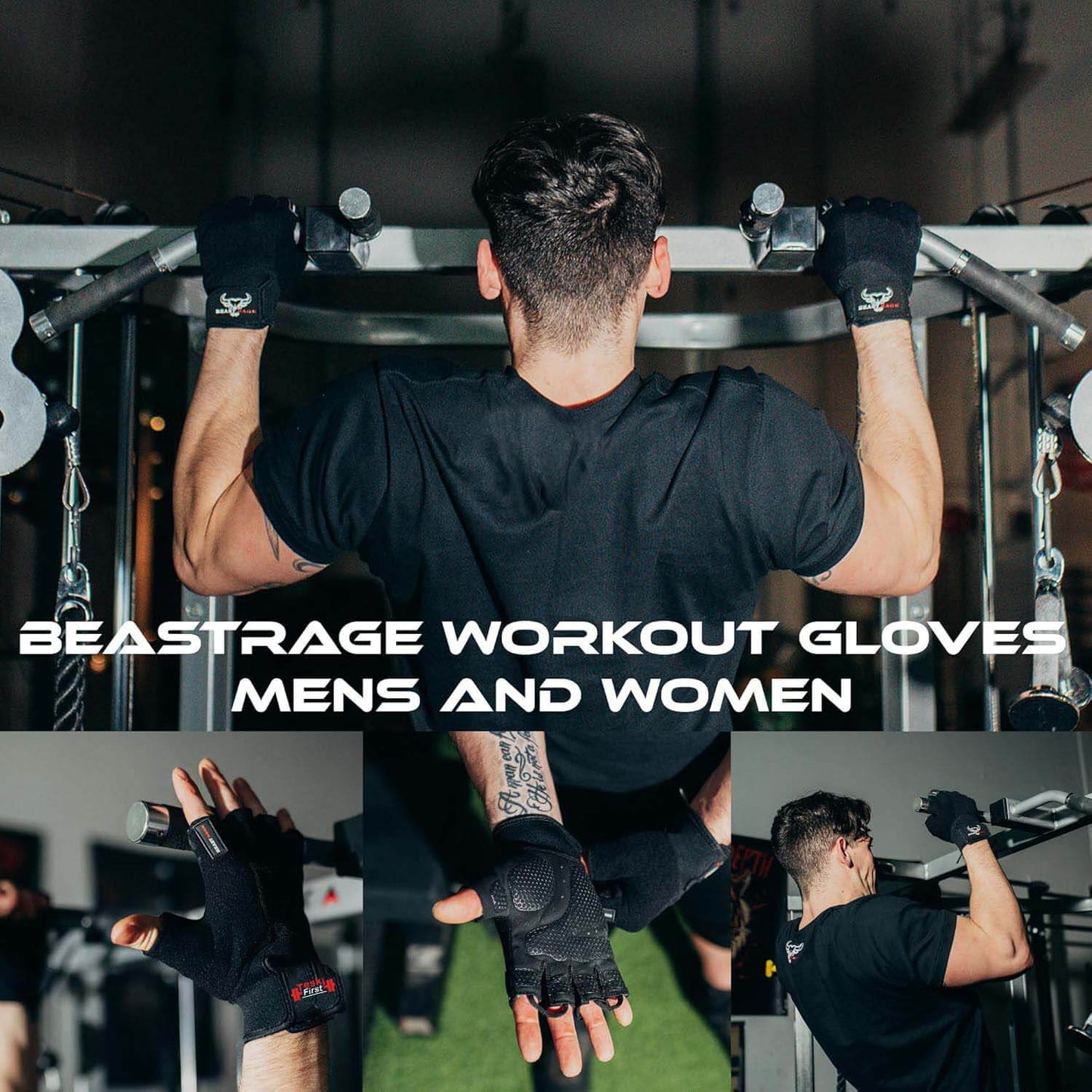 Workout Gloves for Men, Durable Palm Grip Gym Gloves Women Half Finger Elasticated Training Weight Lifting Strength Bodybuilding Anti Slip Cycling Gloves Exercise