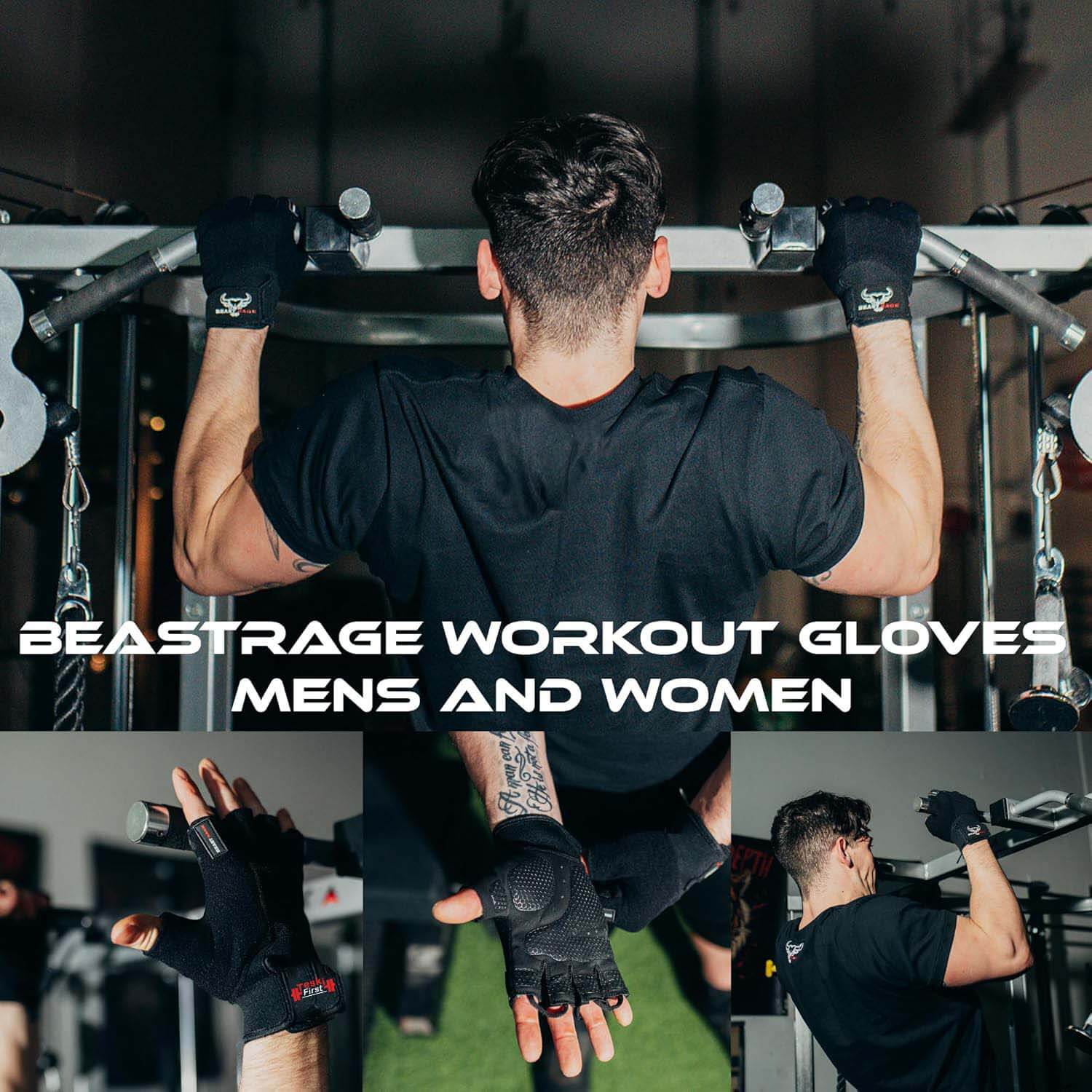 Workout Gloves for Men, Durable Palm Grip Gym Gloves Women Half Finger Elasticated Training Weight Lifting Strength Bodybuilding Anti Slip Cycling Gloves Exercise