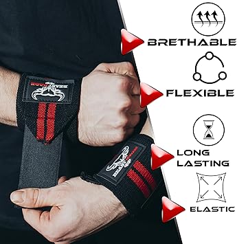 Wrist Wraps for Weightlifting - Adjustable Lifting Straps With Thumb Loop for Enhanced Gym Support, showcasing breathable and flexible material.