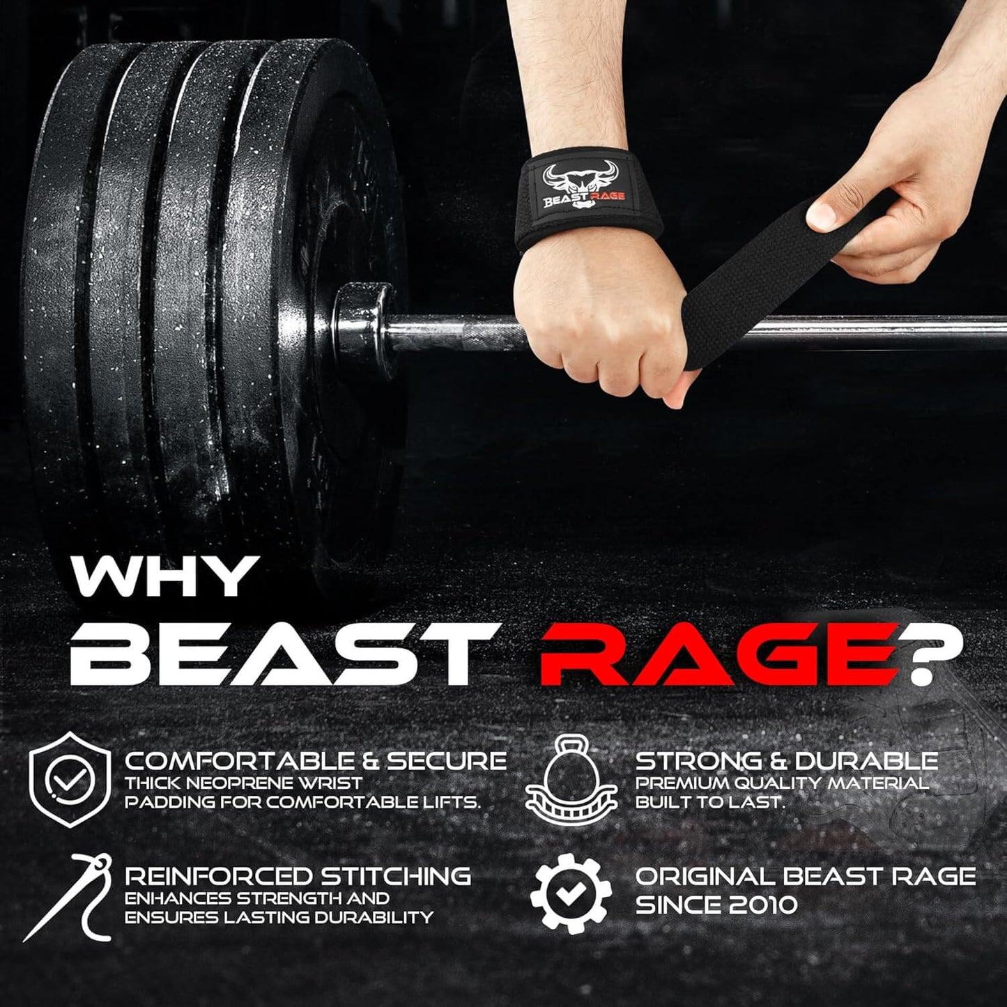 BEAST RAGE Lifting Wrist Straps for Weightlifting, Weight Lifting Strap