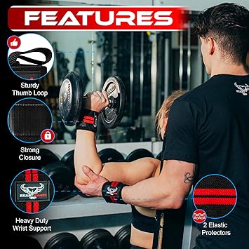 Wrist Wraps for Weightlifting - Adjustable Lifting Straps With Thumb Loop for Enhanced Gym Support features sturdy thumb loop and strong closure.