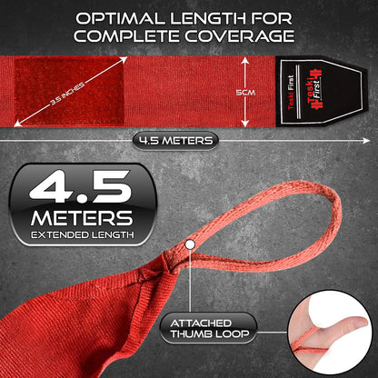 Boxing Hand Wraps 4.5 Meter Martial Arts Bandages Inner Gloves Wrist Support Straps Punching Under Hand Knuckles Heavy Elasticated Training Bag Mitts Muay Thai