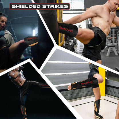 MMA Martial Arts Shin Guards for Kickboxing Adjustable Muay Thai, Padded Martial Arts Shin Pads Leg Guard with Instep Sleeves MMA Training BJJ...