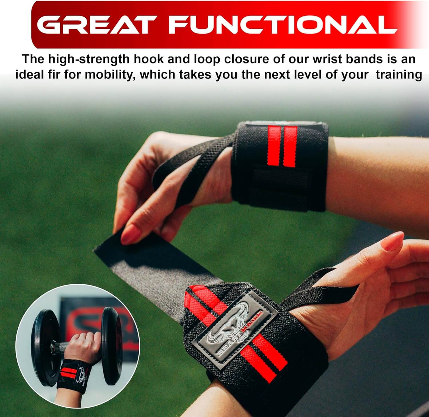Wrist Wraps for Weightlifting - Adjustable Lifting Straps With Thumb Loop for Enhanced Gym Support in use during training.
