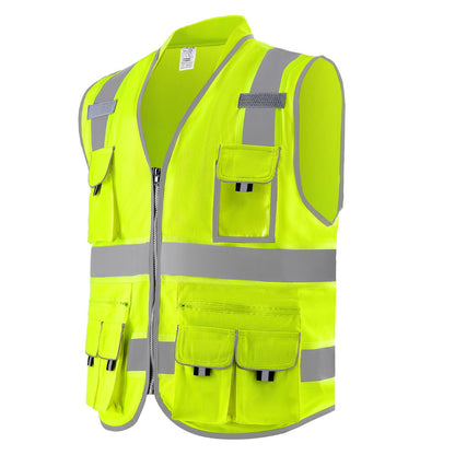 Safety Vest Reflective Yellow Work Vest With 10 Pockets For Men & Women
