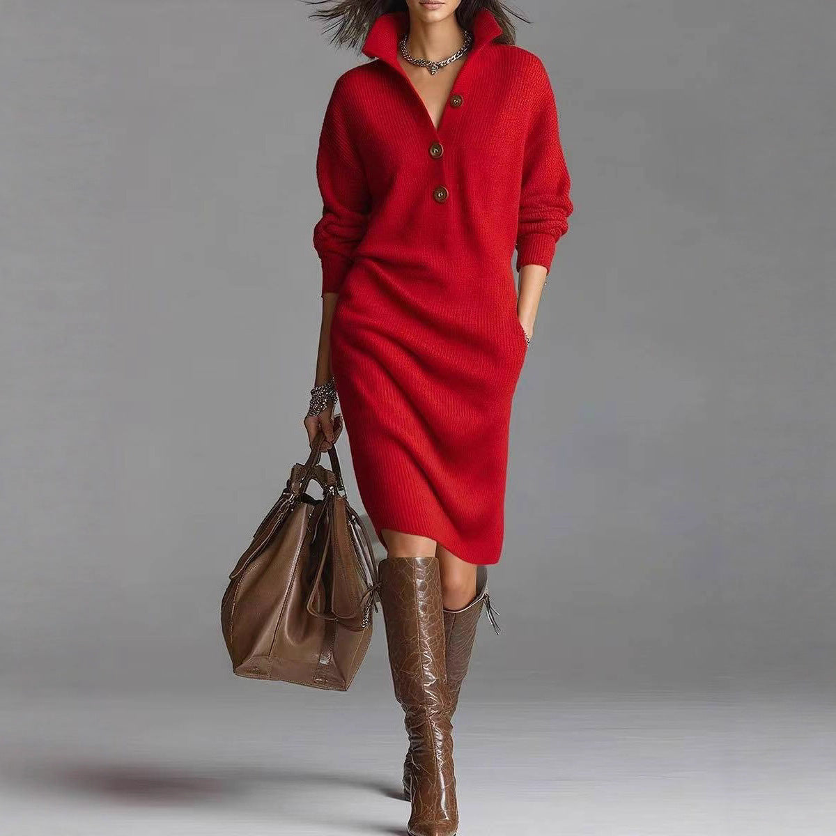 Autumn And Winter Lazy Style Overknee Sweater Women's Dress