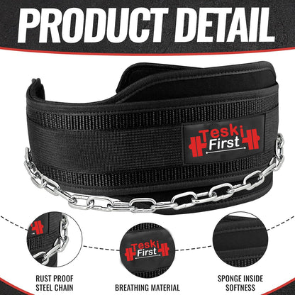 Dip Belt with Chain for Men, Weight Belt Heavy Duty 36" Steel Chain Weightlifting Dipping Powerlifting Deadlift Women Dips Bodybuilding Adjustable Carabiners Support