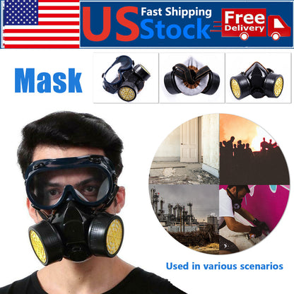 Chemical Dustproof Respirator Gas Face Mask Safety Filter Military Eye Goggle Dual Protection Filter