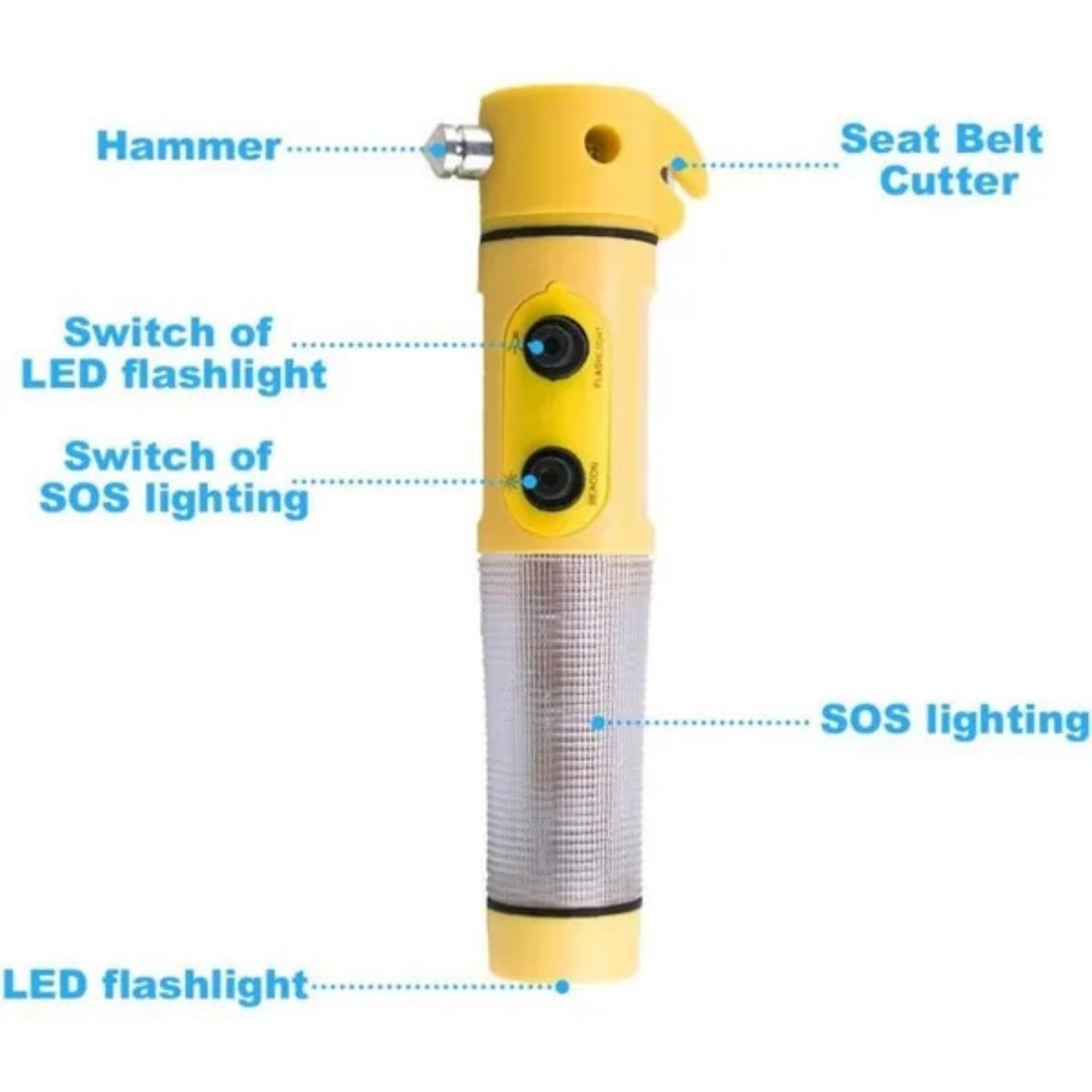 Yellow Multi-functional Car Safety Hammer With Flashlight
