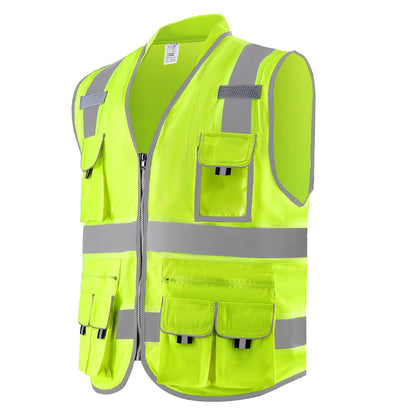 Safety Vest Reflective Yellow Work Vest With 10 Pockets For Men And Women