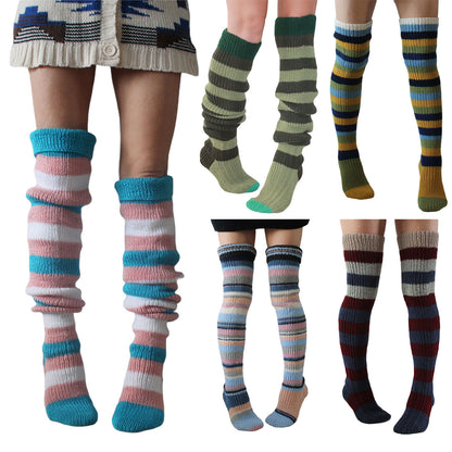 Fashion Y2K Striped Long Knee-high Knitted Pile Of Socks For Women