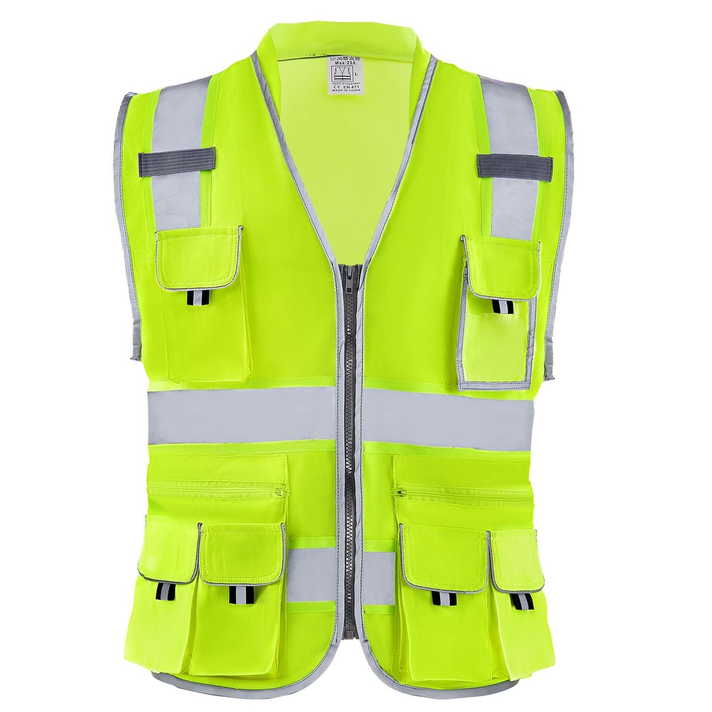 Safety Vest Reflective Yellow Work Vest With 10 Pockets For Men And Women