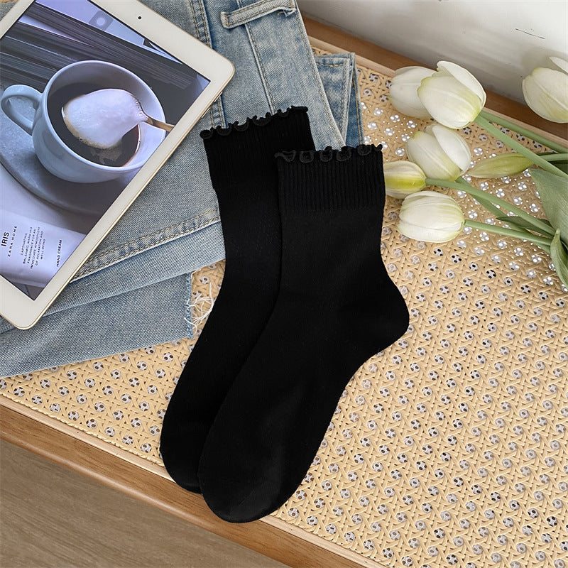 Black And White Openwork Breathable Women's Small Mid-calf Lace Women's Socks